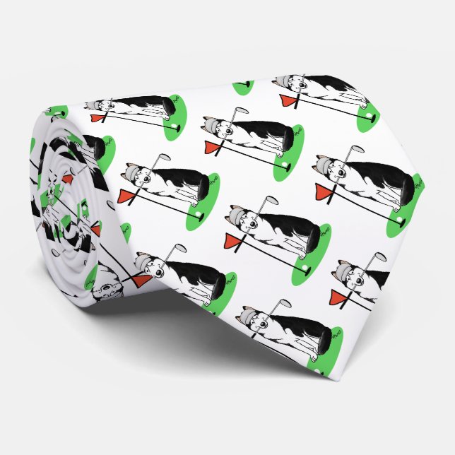 Golf Siberian Husky (black) Dog Playing Cute Funny Tie (Rolled)