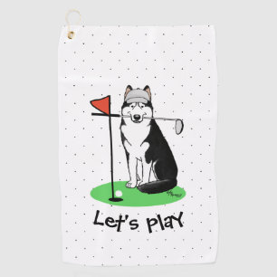Golf Siberian Husky (black) Dog Playing Cute Funny Towel
