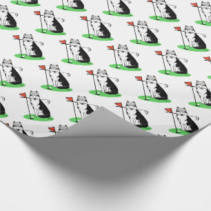 Golf Siberian Husky (black) Dog Playing Cute Funny Wrapping Paper