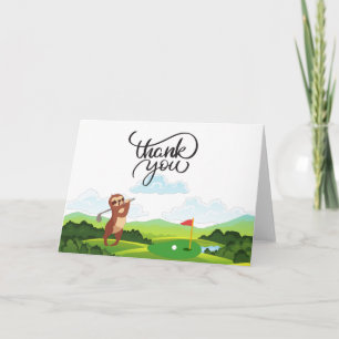 Golf Sloth say thank you on green grass Card