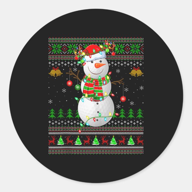 Golf Snowman Ugly Christmas Sweaters Golfing Golfe Classic Round Sticker (Front)