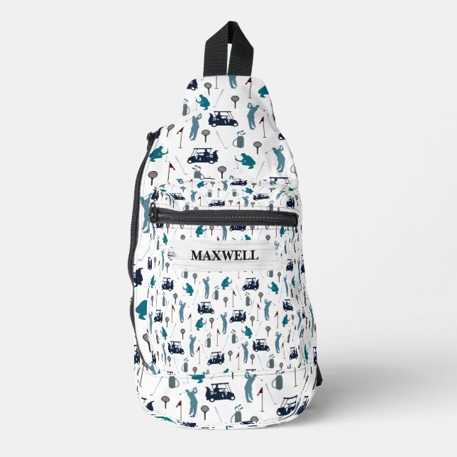 Golf Sport Blue Navy Name Sling Bag (Front)