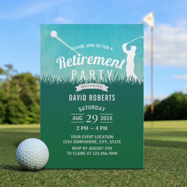 Golf Sport Retirement Party Watercolor Blue Sky Invitation (Creator Uploaded)