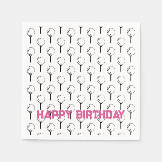 Golf Sports Happy Birthday Classic Balls Tees Fun Napkin (Front)