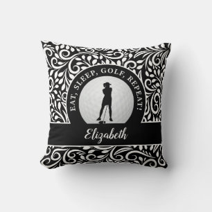 Golf Sports Silhouette Modern Pattern Black Custom Throw Pillow