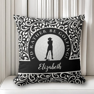 Golf Sports Silhouette Name Pattern Black & White Throw Pillow