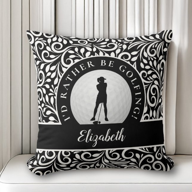 Golf Sports Silhouette Name Pattern Black & White Throw Pillow (Creator Uploaded)