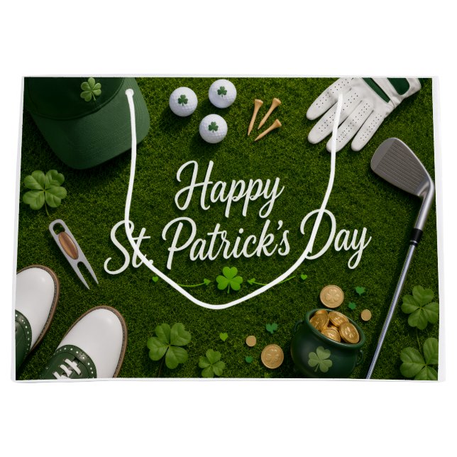 Golf St. Patrick's Day with Golf ball for Golfer Large Gift Bag (Front)