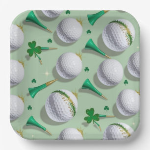 Golf St. Patrick's Day with Golf ball for Golfer Paper Plate