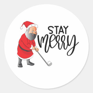 Golf Stay Merry with Santa Claus Christmas Holiday Classic Round Sticker