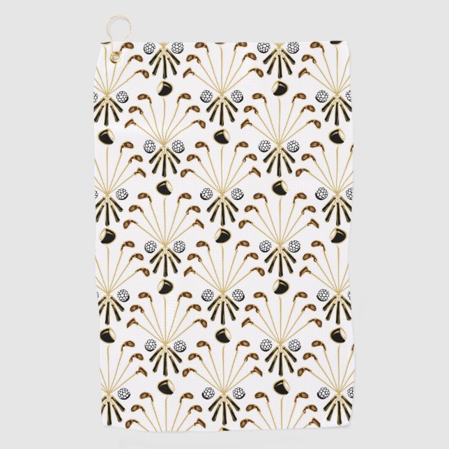 Golf Sticks | Gold + Black. White Golf Towel (Front)