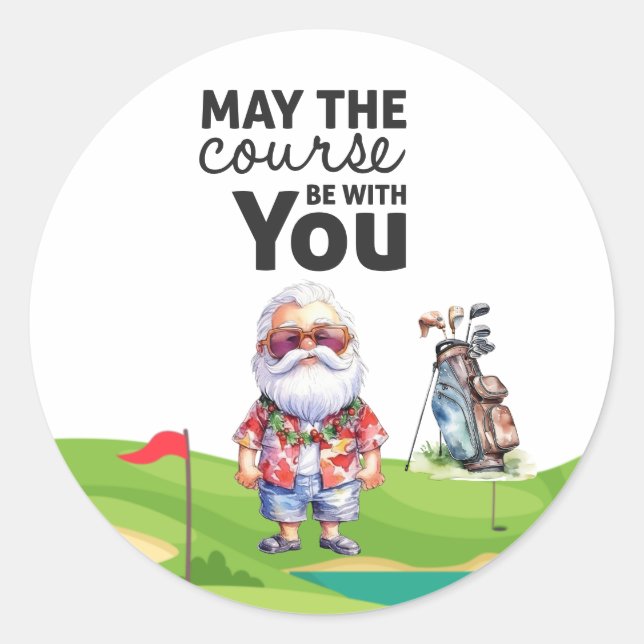 Golf Summer  Christmas with Santa Claus at flag   Classic Round Sticker (Front)