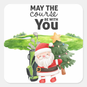 Golf Summer Christmas with Santa Claus at flag Square Sticker