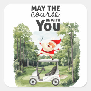 Golf Summer Christmas with Santa Claus at flag Square Sticker