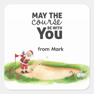Golf Summer  Christmas with Santa Claus at flag   Square Sticker
