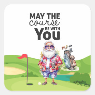 Golf Summer Christmas with Santa Claus at flag Square Sticker