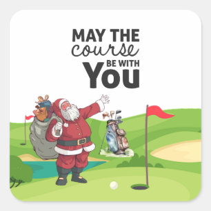 Golf Summer  Christmas with Santa Claus at flag   Square Sticker