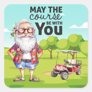 Golf Summer  Christmas with Santa Claus at flag Square Sticker