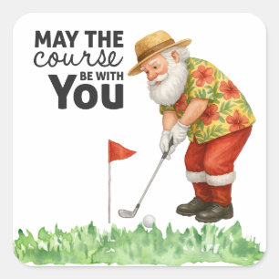 Golf Summer  Christmas with Santa Claus  Golfing Square Sticker