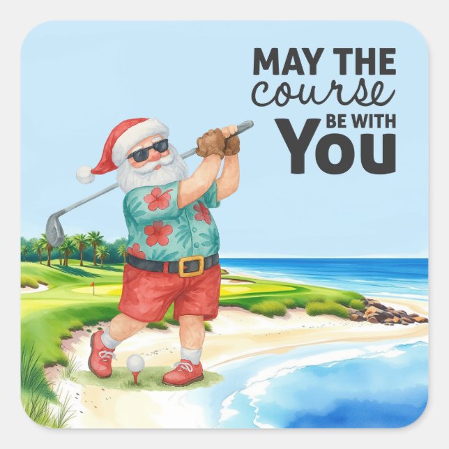 Golf Summer  Christmas with Santa Claus  Golfing Square Sticker (Front)