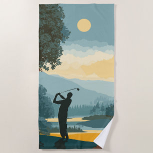 Golf Sunset Silhouette Beach Towel