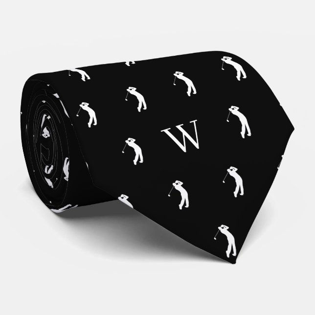 Golf Swing Monogrammed Initials Black and White Tie (Rolled)