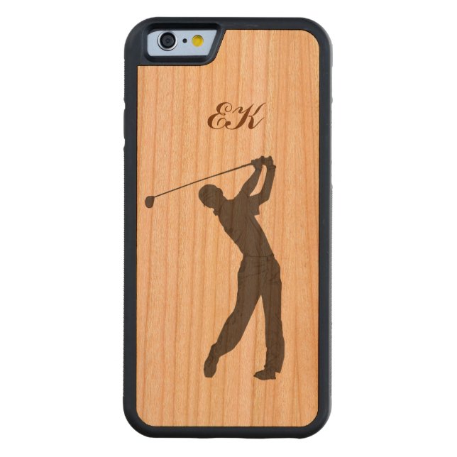 Golf Swinger Customizable Monogram Carved Wood iPhone Case (Back)