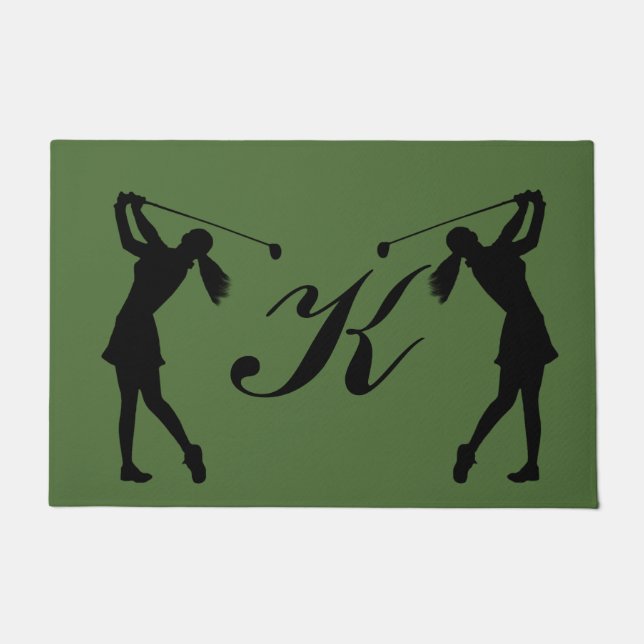 Golf Swinger, Female,  Customizable Monogram Doormat (Front)