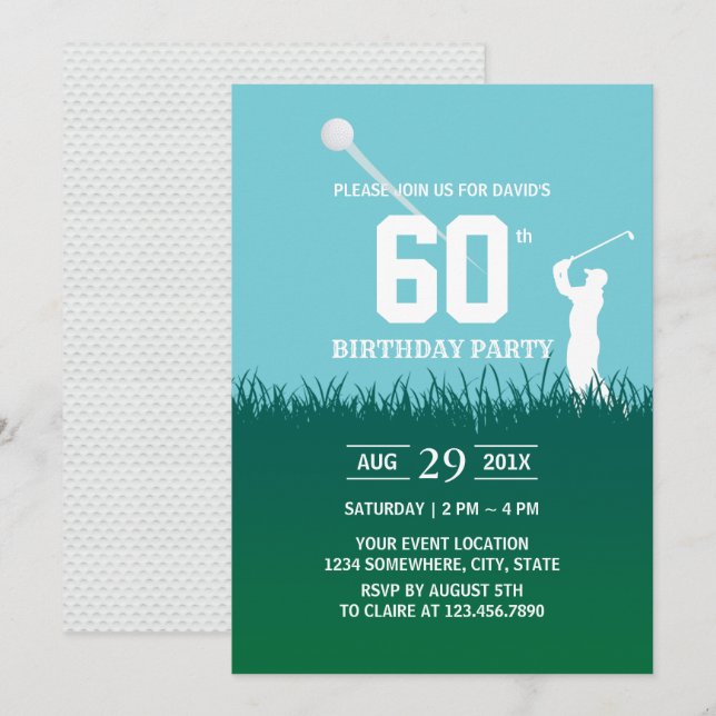 Golf Swinging 60th Birthday Party Invitation (Front/Back)