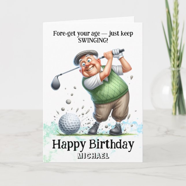 *~* Golf Swinging AP94 Funny Old Man Birthday Card (Front)