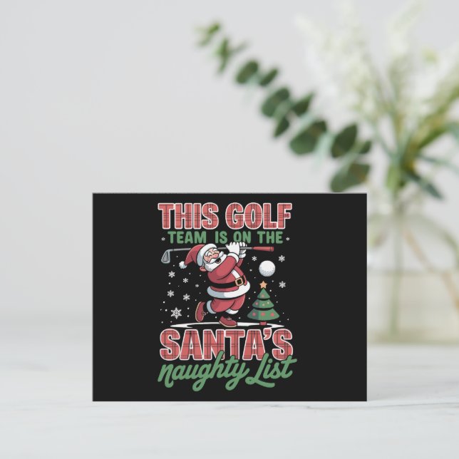 Golf Team Is On Santa's Naughty List Xmas Santa  Holiday Postcard (Standing Front)