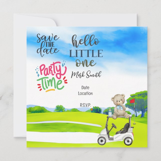 Golf Teddy Bear Boy for Baby Shower   Invitation (Front)