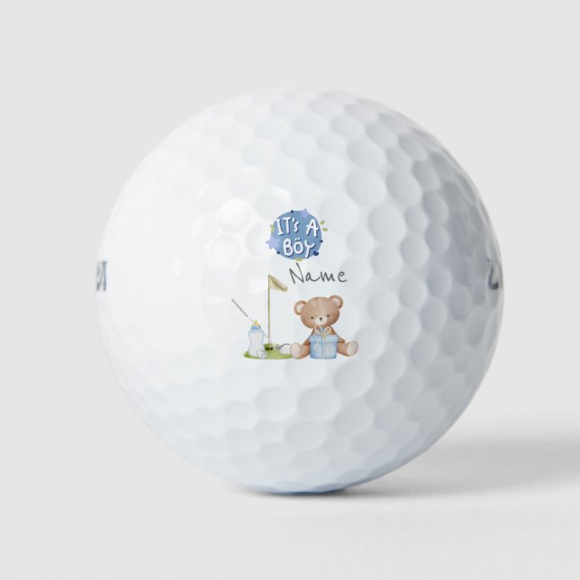 Golf Teddy Bear It's Boy for Baby Shower Golf Balls (Front)