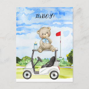 Golf Teddy Bear It's Boy for Baby Shower  Invitati Postcard