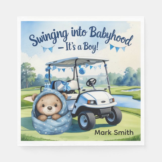 Golf Teddy Bear It's Boy for Baby Shower  Napkins (Front)