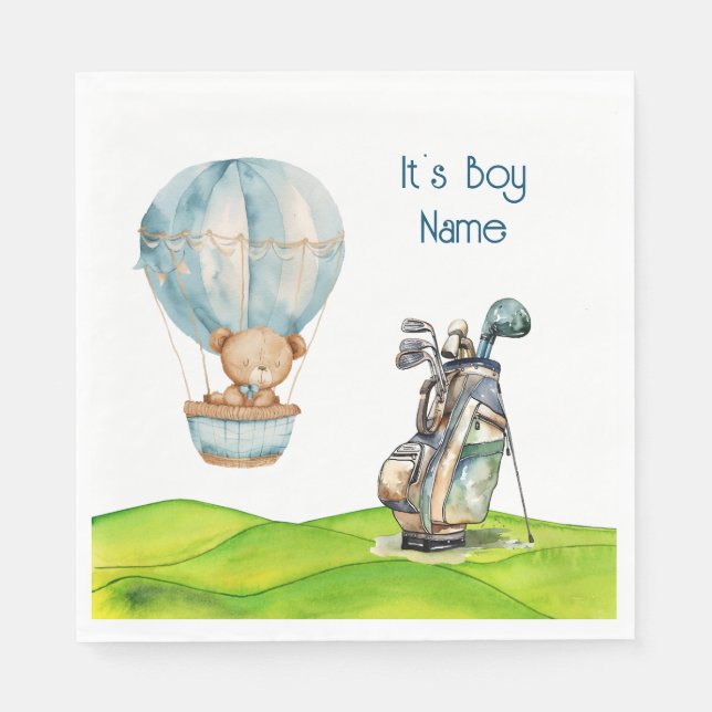 Golf Teddy Bear It's Boy for Baby Shower  Napkins (Front)