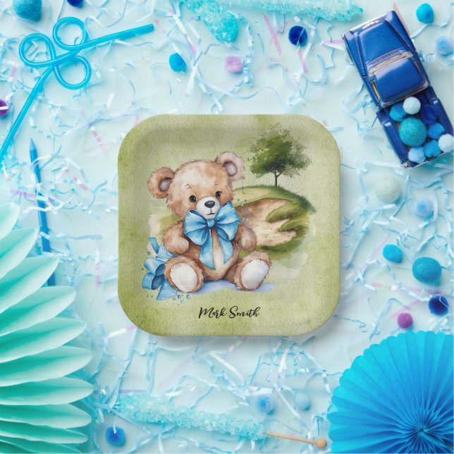 Golf Teddy Bear It's Boy for Baby Shower   Paper Plate (Party)