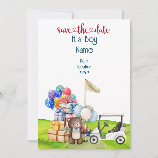Golf Teddy Bear It's Boy for Golfer Baby  Invitation (Front)