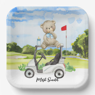 Golf Teddy Bear on Golf Cart for Baby Golfer Paper Plate