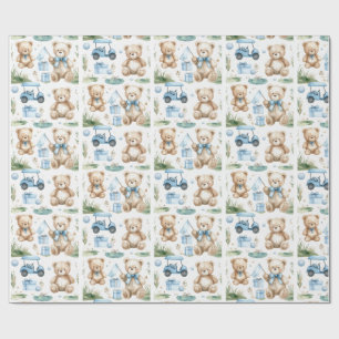 Golf Teddy Bear with Golf Cart for Baby Boy Golfer Wrapping Paper
