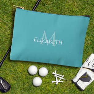 Golf Tee Golfer Teal Monogram Modern Accessory Pouch