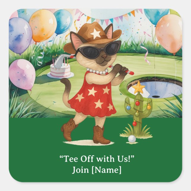 GOLF TEXAS Birthday party for cat lovers Square Sticker (Front)
