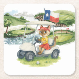 Golf Texas  Themed for Cat Lovers  Square Paper Coaster
