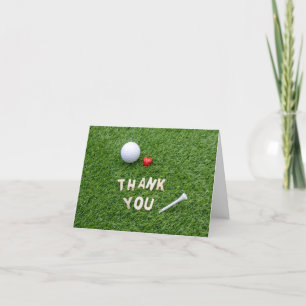 Golf Thank you card  love  on green grass Golfer