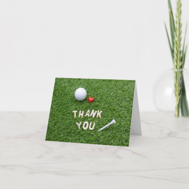Golf Thank you card  love  on green grass Golfer (Front)