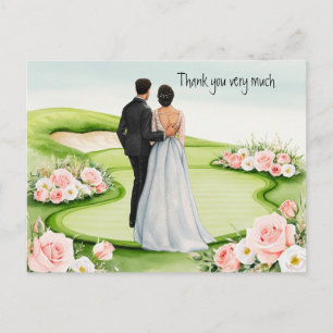Golf thank you card wedding with bride and groom