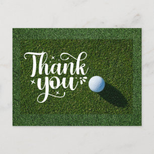 Golf Thank you card with ball on grass for golfer 