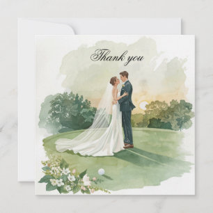 Golf thank you card with bride and groom