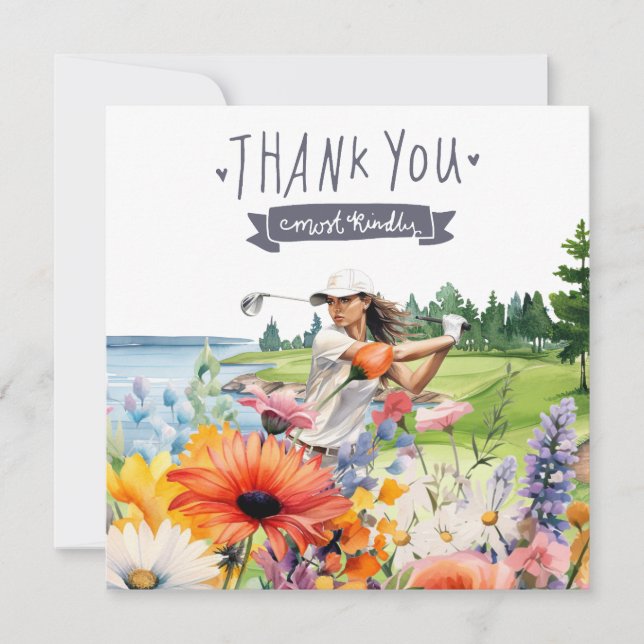 Golf Thank you card with flowers watercolor (Front)