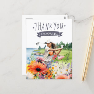 Golf Thank you card with flowers watercolor